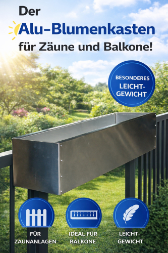 Preview: BLUMENKASTEN ALUMINIUM, QUERSCHNITT 17 x 17 cm, LÄNGEN 50 - 100 cm