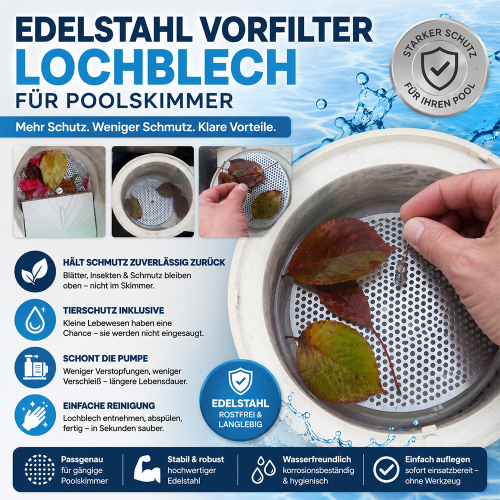 VORFILTER LOCHBLECH EDELSTAHL FÜR SKIMMERKÖRBE ab Ø 150 mm - 250 mm
