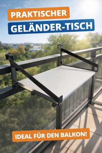 BALKONGELÄNDER GELÄNDERTISCH 40 x 80 cm - Konfiguration für Eck und Rundprofile