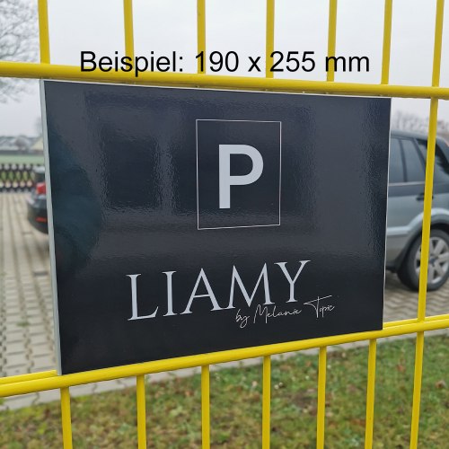 ZAUNSCHILDER | KONFIGURATION | FIRMENSCHILD | WERBESCHILD FÜR DOPPELSTABMATTEN UND STABGITTERZÄUNE