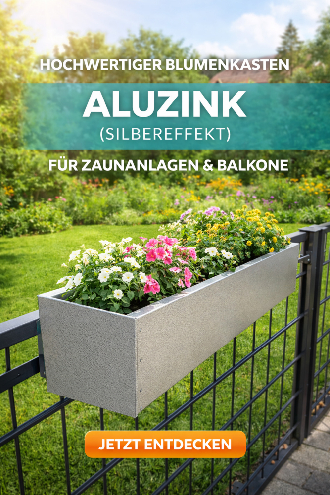 BLUMENKASTEN AZ-VERZINKT, QUERSCHNITT 20 x 20 cm, LÄNGEN 50 - 100 cm