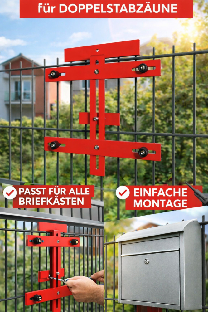 BRIEFKASTEN | UNIVERSALHALTERUNG | SPEZIELL FÜR DOPPELSTABZÄUNE | PASST IMMER