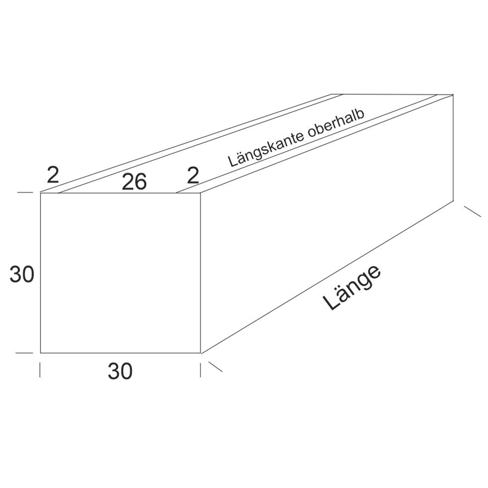 BLUMENKASTEN ALUMINIUM, QUERSCHNITT 30 x 30 cm, LÄNGEN 50 - 100 cm