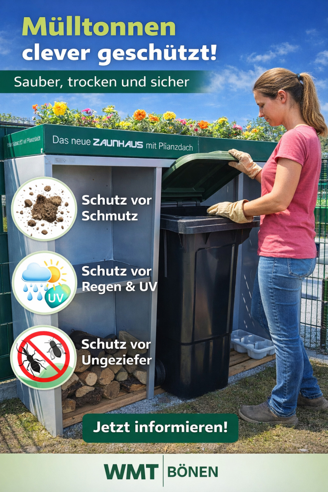 UNTERSTAND | MÜLLTONNENHAUS | UNIVERSAL FÜR WAND UND DOPPELSTABMATTEN | IDEAL ZUM UNTERSTELLEN