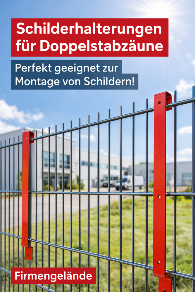 SCHILDHALTERUNG FÜR DOPPELSTABZÄUNE, EINZELHALTERUNG 60 - 140 cm, inkl. BEFESTIGUNGSSCHELLE, 3-FACH LOCHUNG
