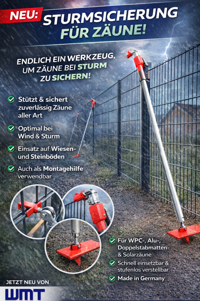 ZAUNSTÜTZE | STURMSTÜTZE | MONTAGE und SICHERUNGSSTÜTZE für Zaunanlagen aller Art
