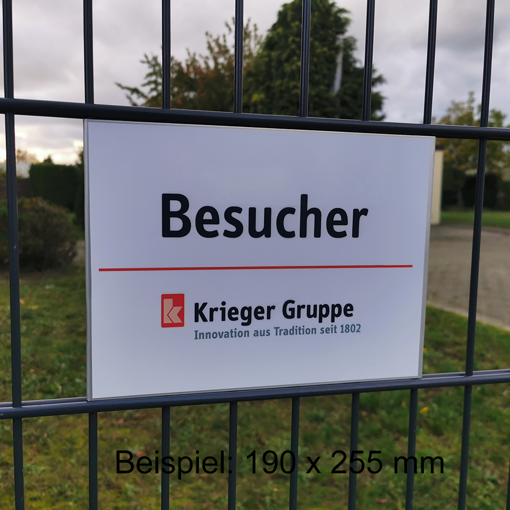 ZAUNSCHILDER | KONFIGURATION | FIRMENSCHILD | WERBESCHILD FÜR DOPPELSTABMATTEN UND STABGITTERZÄUNE