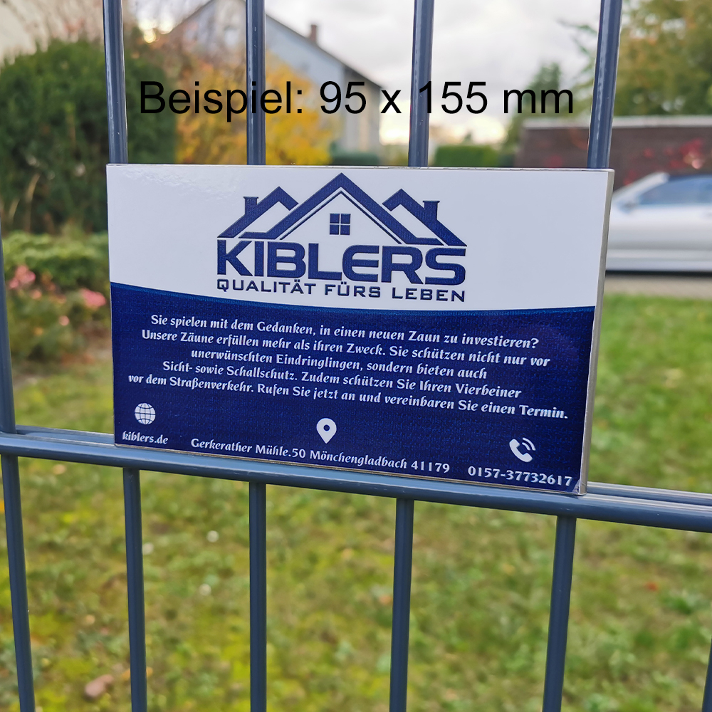 ZAUNSCHILDER | KONFIGURATION | FIRMENSCHILD | WERBESCHILD FÜR DOPPELSTABMATTEN UND STABGITTERZÄUNE