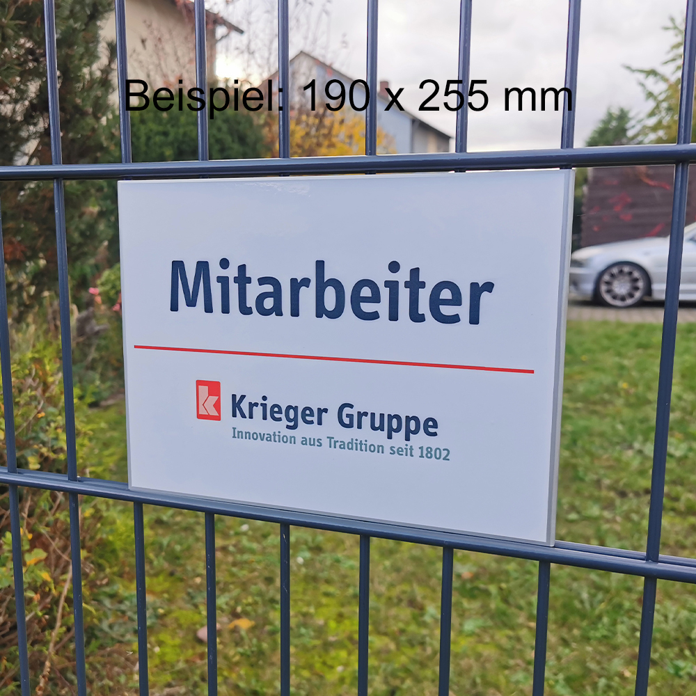 ZAUNSCHILDER | KONFIGURATION | FIRMENSCHILD | WERBESCHILD FÜR DOPPELSTABMATTEN UND STABGITTERZÄUNE